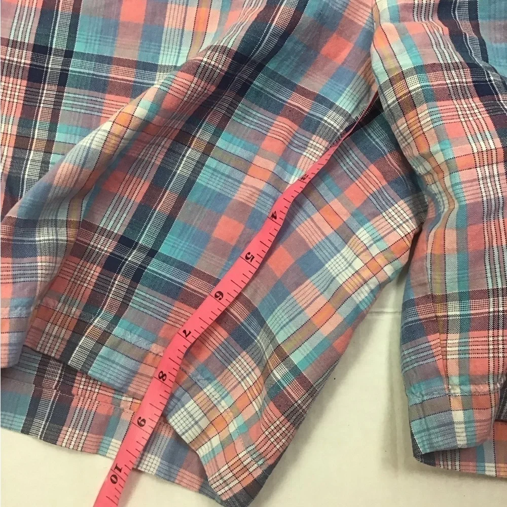 Peter Millar Seaside Collection Plaid Shorts Mens Size 36 Pink Blue Linen Blend